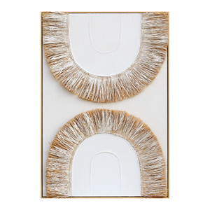 Arte Mural en Relieve Blanco en Forma de Doble U con Borde Dorado, Pinturas Murales de Paisaje con Textura de Paja - Product Image 3