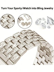 Bracelet de <span class=keywords><strong>montre</strong></span> intelligente en métal brillant avec diamants de luxe Upro pour Apple Watch, compatible avec les charms, pour femmes, compatible avec les modèles Iwatch 8, 7, 6, 5. - Product Image 2