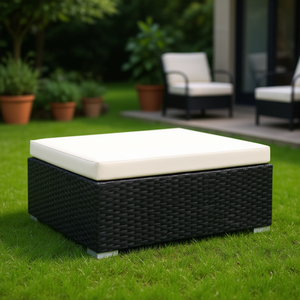 Repose-pieds modulaire en rotin noir et crème pour canapés de jardin, mobilier d'extérieur - Product Image 2