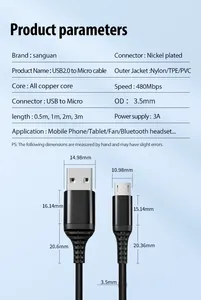 공장 원래 고품질 2A 마이크로 USB 케이블 전화 충전기 데이터 동기화 V8 USB 케이블 전화 충전기 케이블 용