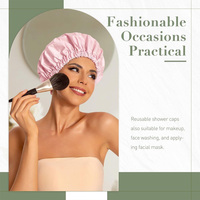 Bonnet de douche réutilisable pour femmes, grand bonnet de douche imperméable lavable à bande élastique chapeau de bain pour cheveux longs, tresses (rose)