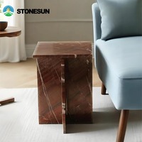 Table d'appoint en marbre rouge Calacatta Viola de forme cubique haute et basse de luxe StoneSun pour salon chambre entrée