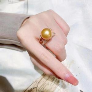 Light Luxury 12-11mm S925 Pure Silver 12-11mm Round High Quality Freshwater Gold Bead Ring Versatile Item - Product Image 1