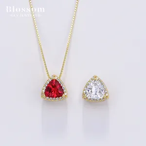 Factory Outlet Fashion Women Jewelry Two Color Triangular Geometric Pendant Simple Clavicle Chain Gemstone Silver 925 Necklace