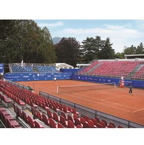 Soporte prefabricado duradero de marca CETA, doble pendiente, serie 2M/1, elevadores de 0,40 m, entretenimiento deportivo hecho en acero galvanizado en caliente - Product Image 1