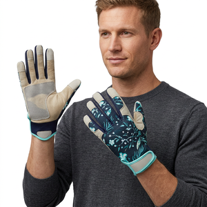 Gants de travail en cuir antidérapants, motif floral, poignet élastique, gants de sécurité polyvalents, bouts des doigts texturés, sans latex, 4 mil - Product Image 5