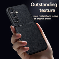 Coque de téléphone en cuir d'affaires pour Samsung Galaxy S25 S24 Ultra S23 Plus S22 S21 FE, avec anneau métallique intégré, antichoc