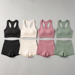 Women High <b>Support</b> Seamless Sports Bra Quick Dry Workout <b>Crop</b> <b>Top</b> with Matching Shorts Yoga Fitness Activewear - Product Image 1