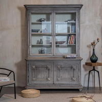 Armoire de rangement en bois recyclé de style français, vitrine en bois massif avec vitre pour la maison, le bureau et les projets de designers d'intérieur