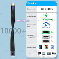 4,0 C macho a 90 ° ángulo C macho Cable corto de datos 240W USB tipo C 4,0 PD Cable flexible plano de carga rápida para banco de energía de teléfono inteligente