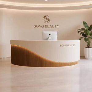 Leichter Luxus Empfangstresen mit Bogenfront aus Holz für Schönheitssalon, Zahnklinik, Kasse, Schulungseinrichtungen, Geschäft, Hotel - Product Image 4