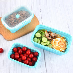 ชุดกล่องอาหารกลางวันซิลิโคนพับได้ รูปทรงสี่เหลี่ยมผืนผ้า ใช้กับไมโครเวฟได้ ใช้กับตู้เย็นได้ สีฟ้า สีเขียว สีชมพู ฝาพลาสติกสีทึบ - Product Image 2