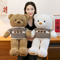 Grand ours en peluche avec rembourrage en coton PP, vêtu d'un pull rayé, ours bloc de construction pour l'affichage en magasin de cadeaux et la vente au détail