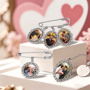 Individuell Bedruckte Logo-Anhänger Erinnerungsfoto-Sublimation Hochzeitspaar-Charms Geschenk-Pin DIY-Schmuck Runde Metallbrosche - Product Image 4