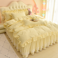Ensemble de literie 4 pièces en coton écologique 300 fils pour mariage, motif Princesse Loka, avec jupe de lit, housse de couette et taies d'oreiller, 40 couleurs unies, vente en gros