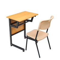 Ensemble bureau et chaise pour lycée, structure en acier durable, plateau en bois spacieux, idéal