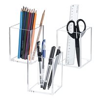 Tasse à crayons de bureau en acrylique transparent de qualité supérieure moderne, papeterie de bureau rectangulaire transparente