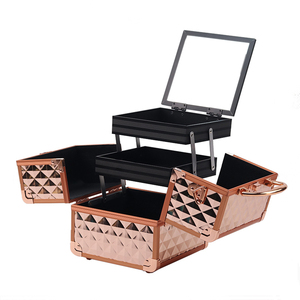 Hộp Kim Cương Chuyên Nghiệp Màu Vàng Hồng, Hộp Trưng Bày Mỹ Phẩm Trang Điểm Bằng Nhôm Dễ Mang Theo, Có Khay Khóa - Product Image 4