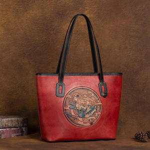 Sac à main en cuir de vache véritable Andong pour femmes, sac fourre-tout en cuir de vache gaufré, sac à bandoulière rétro noir pour femmes - Product Image 6