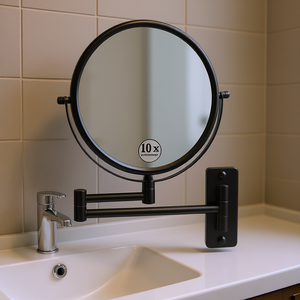 Espejo de Maquillaje Redondo Moderno para Montar en la Pared, 8 Pulgadas, Ampliación 1X 10X, Marco de Metal Negro, Espejo de Vanidad para Baño - Product Image 2
