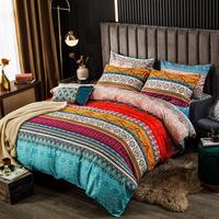 Parure de lit 3 pièces rayée style bohème en microfibre ultra douce, style exotique, taille King, housse de couette double durable, draps plats faciles à installer