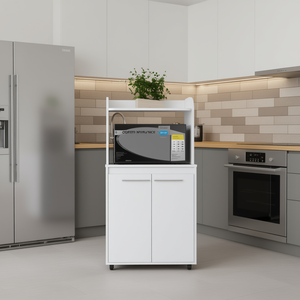 Carrito de Cocina Charlotte con 1 Estante y 2 Puertas, Color Blanco, con Ruedas, Diseño Moderno - Product Image 2