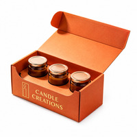 Boîte cadeau pliable personnalisée avec logo, couvercle rabattable et trois inserts pour bougies en verre ambré – Fournisseur en gros