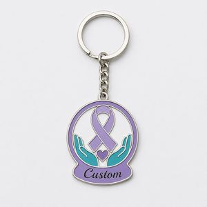 Porte-clés personnalisés en gros de haute qualité pour la sensibilisation au cancer, avec ruban symbole, souvenirs de bien-être public, porte-clés pour bénévoles - Product Image 2