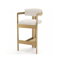 Tabouret de bar commercial de luxe léger de style nordique avec structure métallique, assise rembourrée, dossier, accoudoirs circulaires, design haut dossier, moderne