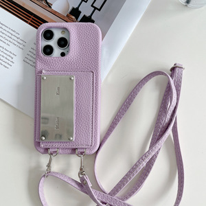 Tschick Suitable for iPhone 16 15 16 Pro Max 13 14 Pro 11 12 Card <strong>Bag</strong> <strong>Shoulder</strong> Strap Back Cover Metal Leather Wallet Lanyard - Product Image 6