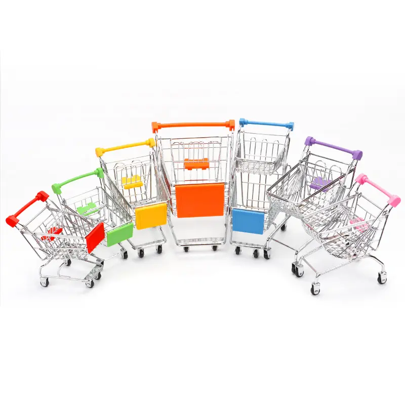 Factory Direct Supply New Creative Metal Simulation Mini Shopping Cart Ornaments Mini Trolley Toy City Car for Barbie Doll Gifts