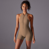 Combinaison de yoga moulante et gainante, dos nu, effet peau nue, avec fermeture éclair, pour exercices intenses et fitness.