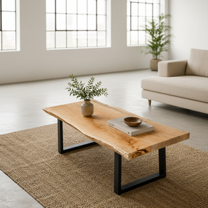 Mesa de Centro de Madera Maciza con Borde Natural y Patas de Acero Industriales, Muebles Premium para Espacios Modernos - Product Image 3