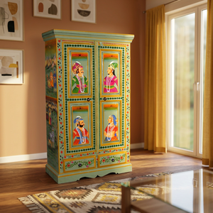 Armario de madera pintado a mano tradicional con diseño de arte indio para sala de estar, dormitorio, casa, granja, hotel, muebles. - Product Image 2