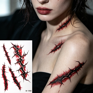 Autocollants de <span class=keywords><strong>tatouage</strong></span> temporaire non toxiques, griffes effrayantes, plaies sanglantes, cicatrices, faux tatouages réalistes pour la fête d'Halloween - Product Image 6