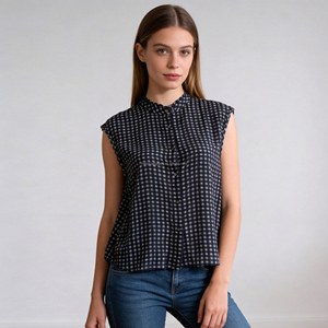 <span class=keywords><strong>Blusa</strong></span> <span class=keywords><strong>de</strong></span> Seda a <span class=keywords><strong>Cuadros</strong></span> sin Mangas Personalizada para Mujer, Camisa <span class=keywords><strong>de</strong></span> Oficina para Dama - Product Image 1