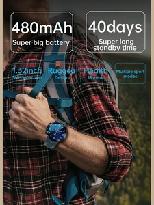 นาฬิ<span class=keywords><strong>ก</strong></span>าอัจฉริยะสำหรับผู้ชายระบบ LEM-K37จีพีเอส IP68<span class=keywords><strong>ก</strong></span>ันน้ำ480mAh 40วันสแตนด์บายหน้าจอ HD 360*360 T-REX 2 - Product Image 5