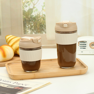 Vente en gros de tasses à café et à eau en <span class=keywords><strong>verre</strong></span> borosilicaté personnalisées avec logo personnalisé avec couvercles et pailles - Product Image 2