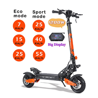 Plegable sin escobillas 1200W 11 pulgadas neumático grueso 48V batería velocidad rápida largo alcance IP54 pantalla LED adultos todoterreno Scooter Eléctrico