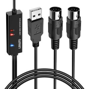 Câble d'interface USB MIDI Lekato de 6,5 pieds avec entrée/sortie pour clavier, synthétiseur et édition musicale - Product Image 1