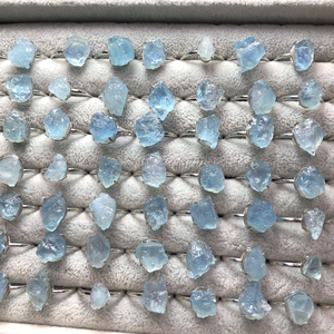 Atacado Aquamarine Rough Stone <span class=keywords><strong>Ring</strong></span> Com Cobre Ajuste Cristal Anéis Moda Natural Aquamarine Anel para Mulheres e Homens - Product Image 6