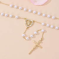 Nouveau Y Forme Vierge Marie De Guadalupe Zircon Coeur Pendentif Collier Plaqué Or Perle Chapelet Croix Collier