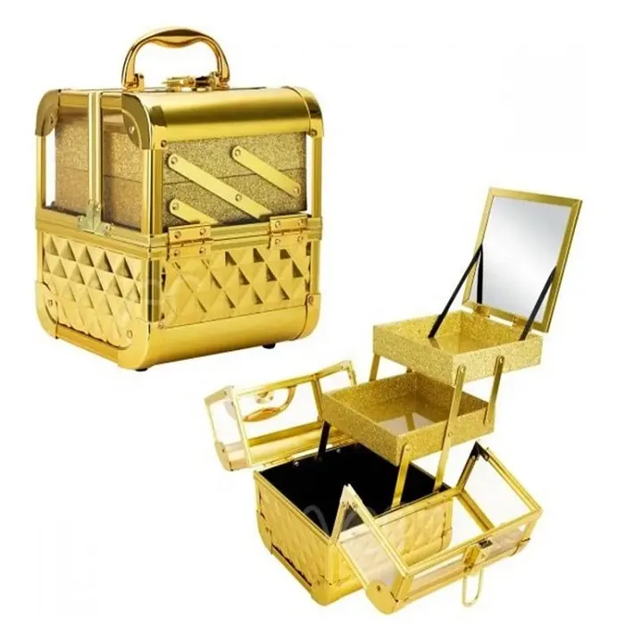 OEM Transparent professional Gold manicure portable makeup case