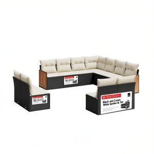 Ensemble de canapés de jardin en rotin noir et crème, mobilier d'extérieur avec coussins en mousse haute densité, design contemporain imperméable - Product Image 1