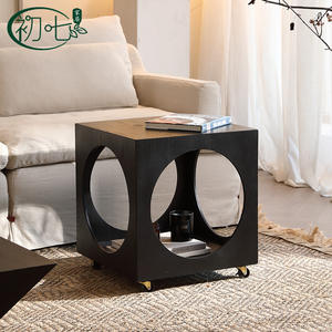 Nordic Style Solid Wood Coffee Table <b>Square</b> Black Movable Side Table For Living Room Bedroom - Product Image 2