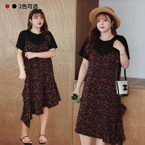 เดรส Runqi N8743 ไซส์พลัส ลายดอกไม้แบบปะติดปะต่อ ทรงเอ ไหล่เฉียง คอเสื้อแบบกลม แขนสั้น เอวต่ำ ทรงไม่สมมาตรสำหรับผู้หญิง - Product Image 2