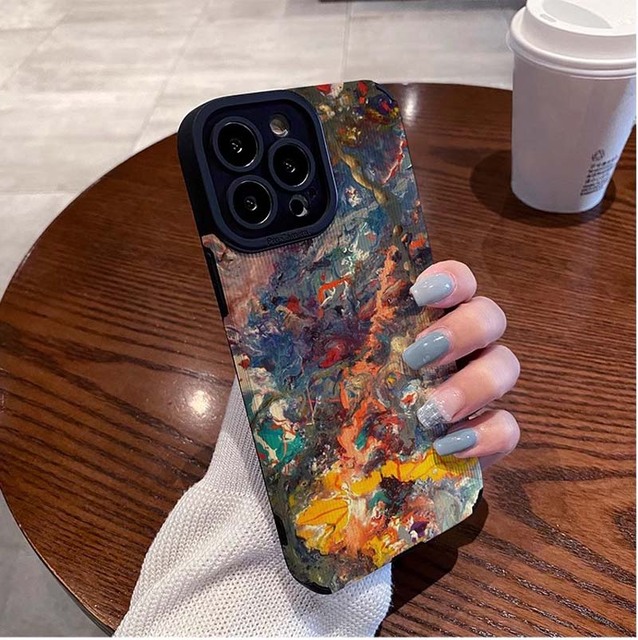 Funny Oil Painting Printing Soft TPU Artificial Leather Mobile Phone Cover Case for Iphone X Xr Xs 11 12 13 14 15 16 17 Pro Max