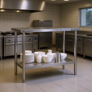 Commercial Kitchen Work <b>Table</b> 43.3x21.7x33.5 Stainless Steel Polished Finish <b>Adjustable</b> <b>Legs</b> - Product Image 2
