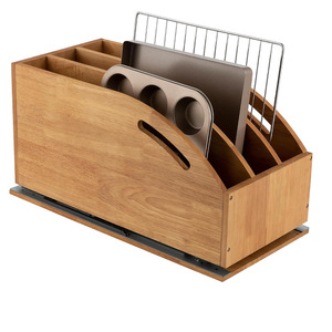 Estante de cocina de madera de 3 niveles con estante de acero inoxidable para organizar utensilios de cocina - Product Image 1