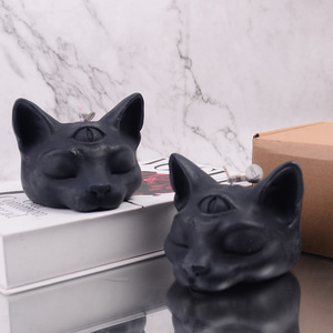 Three Eyed Cat Head Scented <b>Candle</b> Halloween Home Decoration Soybean Wax Handmade Animal Shape 1 <b>Wick</b> - Product Image 3